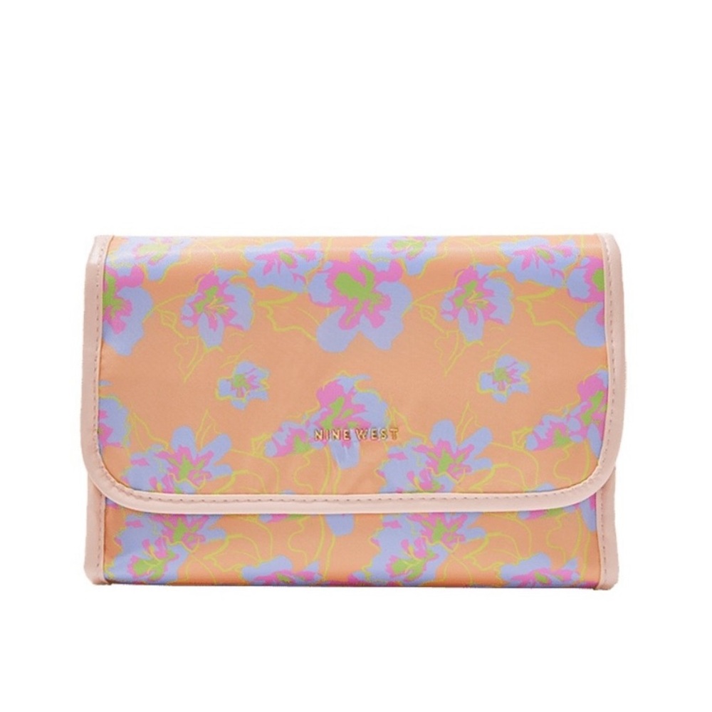 Nine West Orange and Pink Makeup bag with Elegant Flap Closure